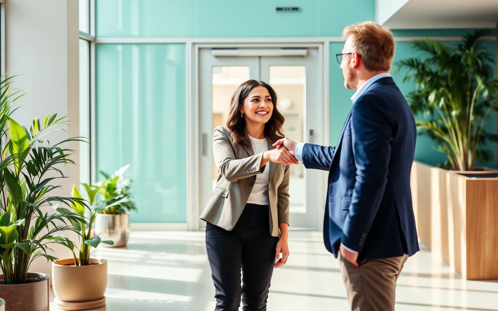 A business owner and consultant celebrating progress together
