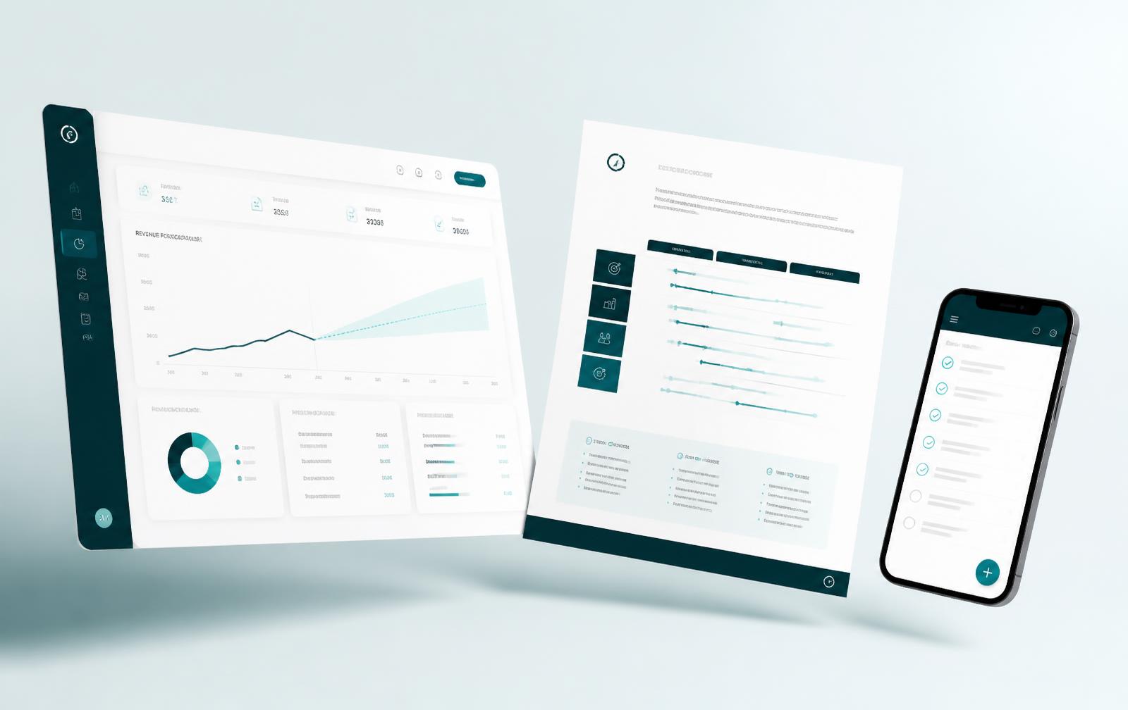 Strategy roadmap, revenue forecast dashboard and task list produced inside the TAG System